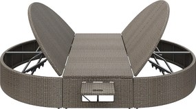 Regulowana 2-osobowa leżanka ogrodowa - Żywica wiklinowa i metal - Fotel wypoczynkowy - Szary