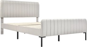 Łóżko 160x200 cm - Beżowo-szary len - Tapicerowane łóżko z regulowanym zagłówkiem i stelażem - bez materaca