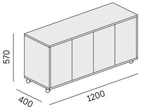 PLAN Komoda mobilna LAYERS, długa, 1200 x 400 x 575 mm, biała