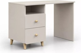 Biurko Passa 110 cm kaszmir z 2 szufladami półką i drewnianymi uchwytami