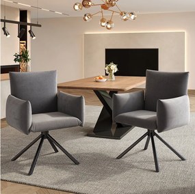 Zestaw 2 krzeseł do jadalni - 60 x 60 x 88 cm - krzesła tapicerowane - obrotowe 360° - aksamitne - szare