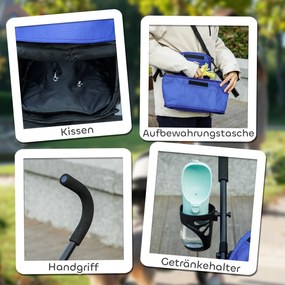 PawHut Wózek dla Zwierząt, Smycze Bezpieczeństwa, Okna z Siatki, 76Dł x 44Szer x 103Wys cm, Granatowy