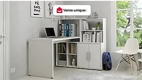 Narożne biurko LEON z miejscem do przechowywania i półkami – kolor biały