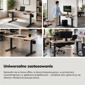 Biurko elektryczne z regulacją wysokości ergonomiczne antracytowe/dąb sonoma,1200x600 mm: ARIA