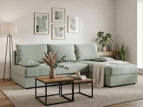 Rozkładana narożna sofa VENORIA SLIM 200x143 cm, jasnozielona, uniwersalna + 2 poduszki GRATIS