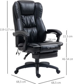 Vinsetto Fotel biurowy z masażem regulowane oparcie do 135 stopni udźwig 120 kg czarny skórzany | Aosom PL