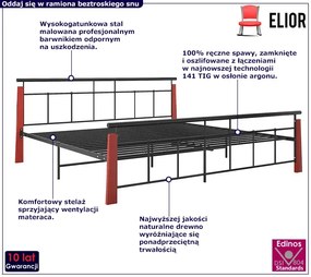 Łóżko metalowe vintage czarny + ciemny dąb 200x200 cm Kazo 4X