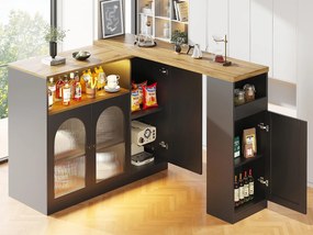 Bufet, obrotowy i chowany mebel barowy z MDF - z LED i różnymi schowkami - Czarny