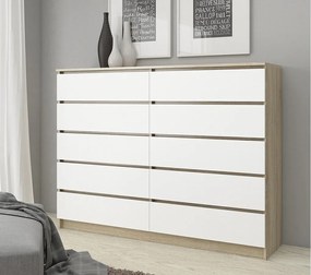 Komoda AKORD K160 Dąb Sonoma 160 cm 10 szuflad kolor Biały mat 160x40x121 cm