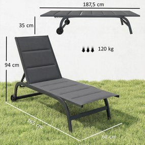 Outsunny Leżak oddychający ogrodowy z 6-stopniową regulacją oparcia, kółkami, aluminiową ramą, ciemnoszary | Aosom PL
