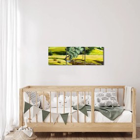 Obraz - rzeka między łąkami, obraz olejny (z zegarem) (90x30 cm)