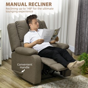 HOMCOM Fotel Relaksacyjny, Funkcja Leżenia i Podnóżek, Regulowany, do 150 kg, Stelaż Stalowy, 90 x 96 x 98 cm, Brązowy