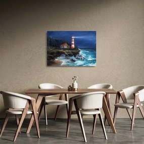 Obraz na szkle - Latarnia morska na brzegu oceanu, akwarela (70x50 cm)