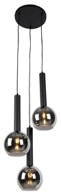Nowoczesna lampa wisząca czarna z przydymionym szkłem 3-źródła światła - Clayton Nowoczesny Oswietlenie wewnetrzne
