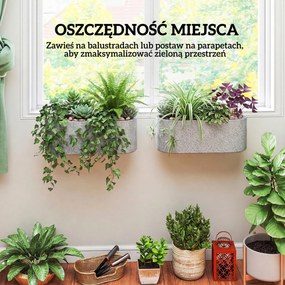 Outsunny Zestaw 2 Donic Wiszących z Systemem Drenażu i Haczykami 42 x 16 x 15 cm Jasnoszary | Aosom PL