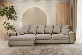 Narożnik z funkcją spania i pojemnikiem, Sofa w kształcie L Gabon L, tkanina Riviera, Beżowy, Lewy