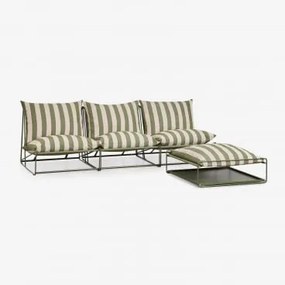 Modułowa Sofa Ogrodowa 3-częściowa Z Pufem Rozkładanym Amaro Beż Tapioki - Głęboka Oliwkowa Zieleń - Sklum