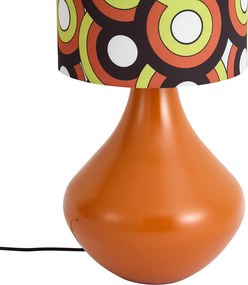 Lampa podłogowa retro pomarańczowa z wielokolorowym abażurem z tkaniny - Mina