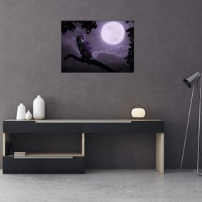 Obraz na szkle - Nocna sowa, fioletowy (70x50 cm)