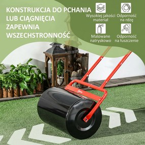 Outsunny Praktyczny Wał Ogrodowy, Ręczna Rolka do Traw, Wał do Trawy, Wałek Ogrodowy, Elastyczny, ze Stali, 58Dł x 32,5S x 113W cm, Czerwony