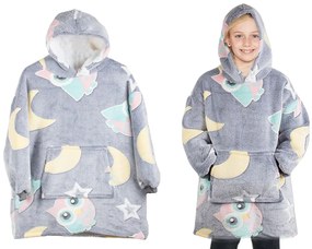 Dziecięca świecąca bluza kocowa z rękawami i kapturem SHINING OWL szara