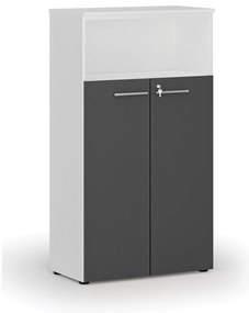 Szafa biurowa kombinowana PRIMO WHITE, drzwi na 3 poziomach, 800 x 420 x 1434 mm, biały/grafit