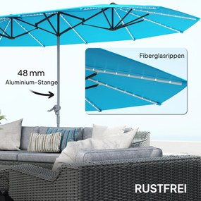 Outsunny Podwójny Parasol z Oświetleniem Solar, Aluminiowy, Poliester, Ochrona UPF50+, Odporne na UV, Parasol tarasowy, Niebieski