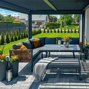 Zestaw Mebli Ogrodowych Jadalnianych TEXAS Narożny dla 6 Osób Sofa Stół Ławka SZARY