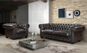 Fotel typu chesterfield 100% skóry bawolej BRENTON - Kolor: brązowy z kasztanowymi refleksami