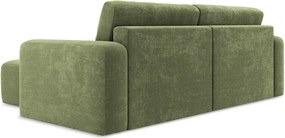 Zielony rozkładany/ze schowkiem narożnik z tkaniny szenilowej (prawostronny/z szezlongiem) Kona – Makamii