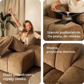 Masseno Narożnik SETIA Prawostronny, L-Kształtny, Nowoczesna Sofa narożna, Tkanina Szenilowa - Szary, LUMO 75