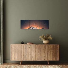 Obraz gwiaździstego nieba z górami (z zegarem) (90x30 cm)