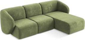 Zielony narożnik z tkaniny szenilowej (prawostronny/z szezlongiem) Lani – Makamii