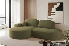 Narożnik z funkcją spania i pojemnikiem Modena Runden, tkanina Salvador, Oliwkowy, Lewy