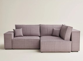 Fioletowy sztruksowy rozkładany/ze schowkiem narożnik (prawostronny/w kształcie litery L) Tonga – Maison de Rêve