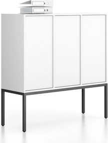 Szafa biurowa FRAME, niska, czarna podstawa, 3x drzwi, 1299 x 450 x 1331 mm, PUSH-lock, biały