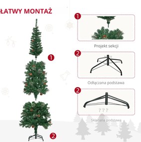 HOMCOM Sztuczna Choinka, Smukła, z Szyszkami, Ognioodporna, 54 x 195 cm, Zielona | Aosom PL