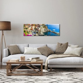 Obraz - Włoska wioska Manarola (z zegarem) (90x30 cm)