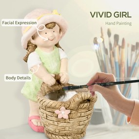 Outsunny Figurka ogrodowa "Dziewczynka z koszem na kwiaty", ozdoba ogrodowa, odporna na warunki atmosferyczne, 20 cm x 30 cm x 40 cm