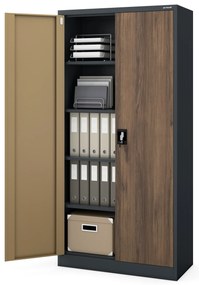 Biurowa szafa metalowa JAN, 900 x 1850 x 400 mm, Eco Design: antracytowa/ orzech