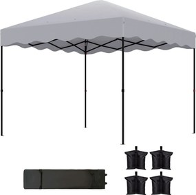 Outsunny Pawilon Pop-up 3 x 3 m, Pawilon ogrodowy z regulowaną wysokością, z Torbą na Kółkach, do Ogrodu, Tarasu, Metal, Tkanina, Jasnoszary
