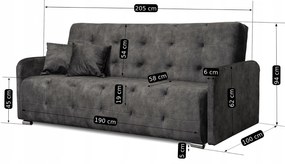 Sofa z Funkcją Spania ARIA Wersalka Rozkładana Dwuosobowa Welurowa Szara Nowoczesna do Salonu