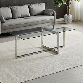 Prostokątny stolik kawowy – Hartowane szkło przezroczyste – Srebrny metal – CHIARA