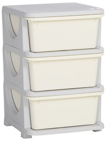 HOMCOM Pudełka do Przechowywania dla Dzieci, 3 Duże Szuflady, Zaokrąglone Krawędzie, Plastik, 37x37x56,5 cm, Kremowy