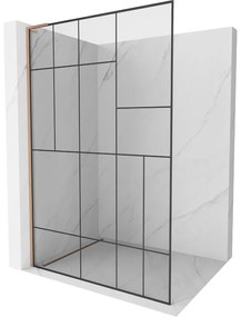 Mexen Kioto L ścianka prysznicowa Walk-in 90 x 200 cm, czarny wzór, miedź szczotkowana - 800-090-103-65-78