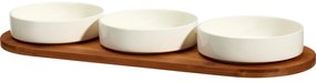 Zestaw porcelanowych miseczek do serwowania przekąsek APERIO, 3 x 390 ml, bambusowa taca