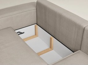 Beżowy sztruksowy rozkładany/ze schowkiem narożnik (prawostronny/w kształcie litery L) Tonga – Maison de Rêve