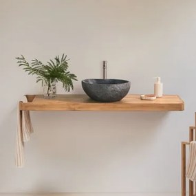 Zestaw Mebli Łazienkowych 130x45 Cm Wiszący Z Drewna Tekowego Neill Drewno Tekowe & Nieregularna Z Czarnego Cementu - Sklum