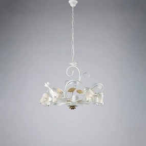 Kosz na żyrandol z żelaza lakierowanego na biało, w stylu shabby white, 5 świateł, 142 Ø65 BL274-5-BCO