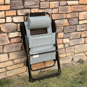 Outsunny Zestaw 2 składanych krzeseł, leżaki, odporny na warunki atmosferyczne, 5-poziomowa regulacja oparcia, konstrukcja metalowa, Szary